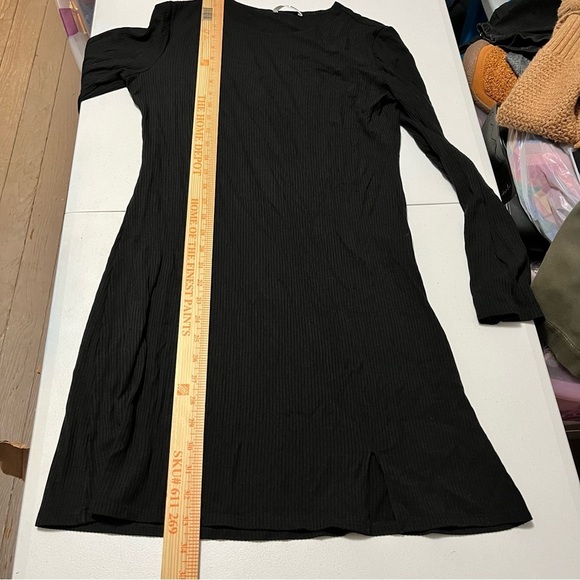 Reformation Jeans Black Ribbed Knit Dress Front Slit Large Q2 - Picture 6 of 7